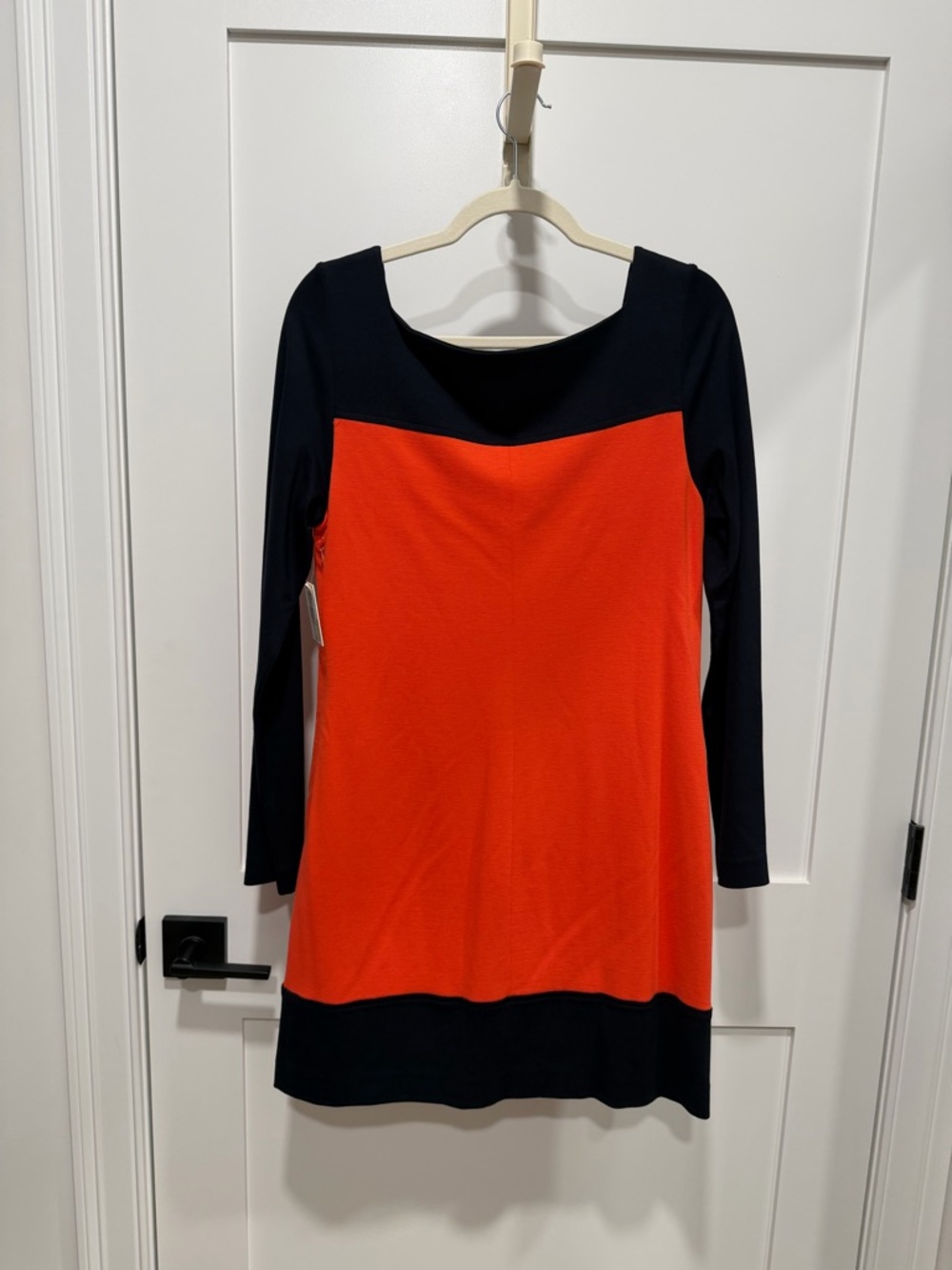 Milly Orange and Navy Blue Long-Sleeve Colorblock Dress